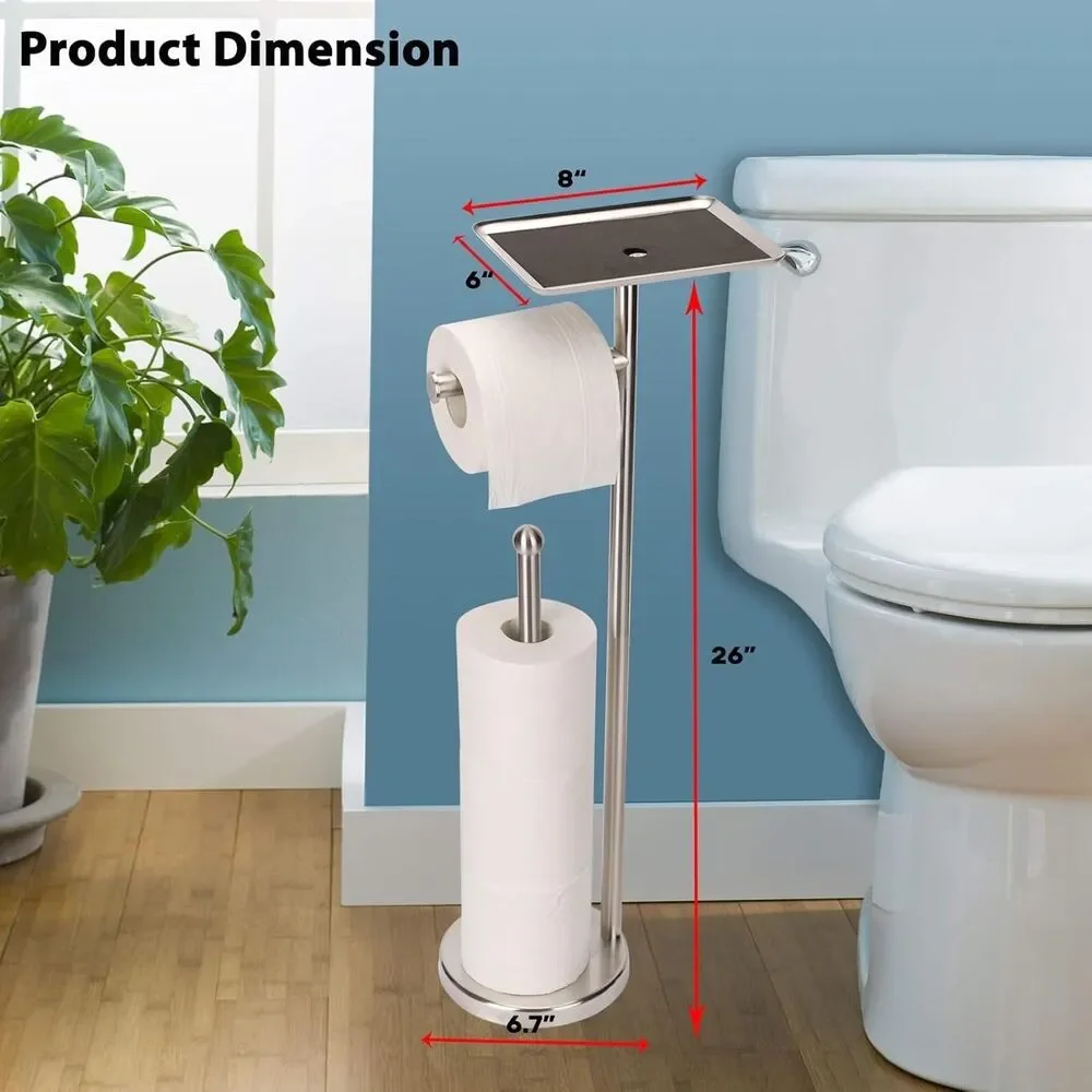 Toilet Paper Holder with Shelf, Freestanding Toilet Paper Stand with Tray for...